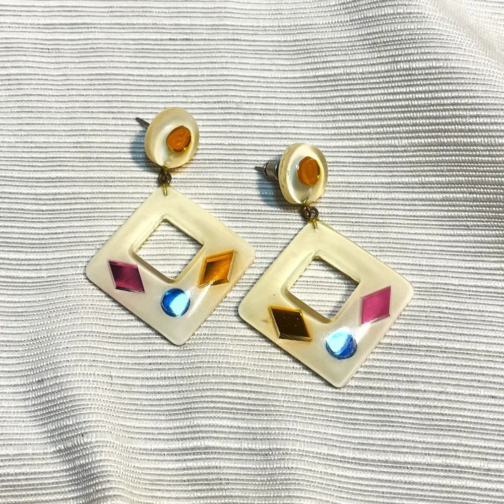 Vintage Lucite Colorful Earrings - Picture 1 of 7